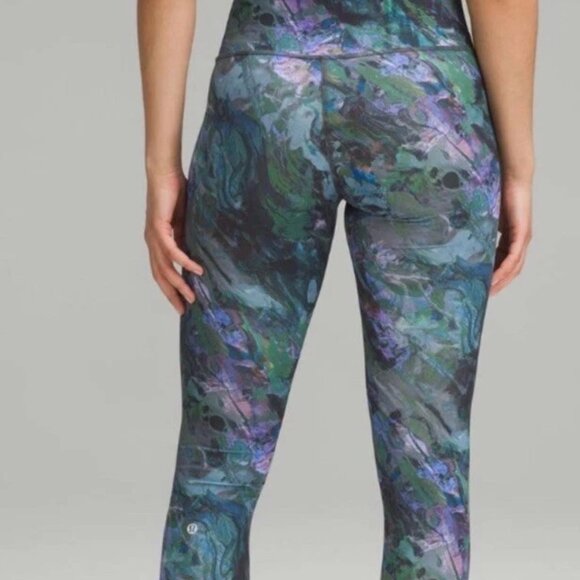 Lululemon Wunder Under High Rise Tight Leggings 25” Size 0 Green Purple Marble - Picture 2 of 8